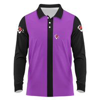 Personalized Purple Black Retro Bowling Long Sleeve Polo Shirt with Cartoon Strike - Wonder Print Shop