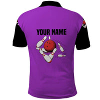 Personalized Purple Black Retro Bowling Polo Shirt with Cartoon Strike - Wonder Print Shop