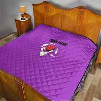 Personalized Purple Black Retro Bowling Quilt with Cartoon Strike - Wonder Print Shop