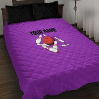 Personalized Purple Black Retro Bowling Quilt Bed Set with Cartoon Strike - Wonder Print Shop