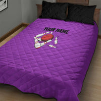 Personalized Purple Black Retro Bowling Quilt Bed Set with Cartoon Strike - Wonder Print Shop