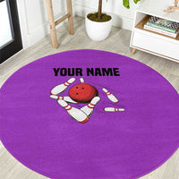 Personalized Purple Black Retro Bowling Round Carpet with Cartoon Strike - Wonder Print Shop