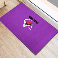 Personalized Purple Black Retro Bowling Rubber Doormat with Cartoon Strike - Wonder Print Shop