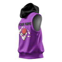 Personalized Purple Black Retro Bowling Sleeveless Hoodie with Cartoon Strike - Wonder Print Shop