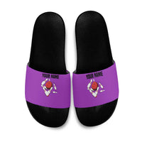 Personalized Purple Black Retro Bowling Slide Sandals with Cartoon Strike - Wonder Print Shop