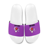 Personalized Purple Black Retro Bowling Slide Sandals with Cartoon Strike - Wonder Print Shop