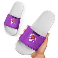 Personalized Purple Black Retro Bowling Slide Sandals with Cartoon Strike - Wonder Print Shop