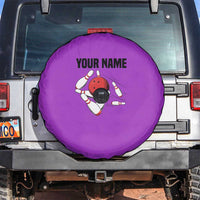 Personalized Purple Black Retro Bowling Spare Tire Cover with Cartoon Strike - Wonder Print Shop