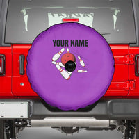 Personalized Purple Black Retro Bowling Spare Tire Cover with Cartoon Strike - Wonder Print Shop