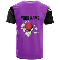 Personalized Purple Black Retro Bowling T Shirt with Cartoon Strike - Wonder Print Shop