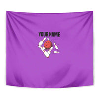 Personalized Purple Black Retro Bowling Tapestry with Cartoon Strike - Wonder Print Shop