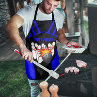 Custom Blue and Black Bowling Apron with Exploding Strike Design Pin Graphics - Wonder Print Shop