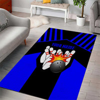 Custom Blue and Black Bowling Area Rug with Exploding Strike Design Pin Graphics - Wonder Print Shop