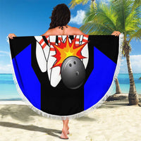 Custom Blue and Black Bowling Beach Blanket with Exploding Strike Design Pin Graphics - Wonder Print Shop