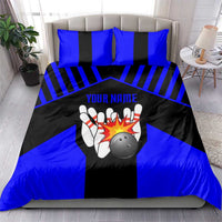 Custom Blue and Black Bowling Bedding Set with Exploding Strike Design Pin Graphics - Wonder Print Shop