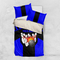 Custom Blue and Black Bowling Bedding Set with Exploding Strike Design Pin Graphics - Wonder Print Shop