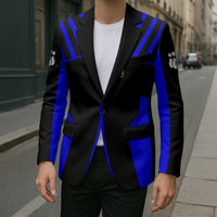 Custom Blue and Black Bowling Blazer with Exploding Strike Design Pin Graphics - Wonder Print Shop