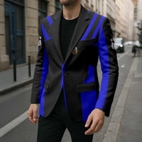 Custom Blue and Black Bowling Blazer with Exploding Strike Design Pin Graphics - Wonder Print Shop