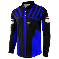 Custom Blue and Black Bowling Button Sweatshirt with Exploding Strike Design Pin Graphics - Wonder Print Shop