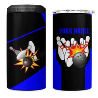 Custom Blue and Black Bowling 4 in 1 Can Cooler Tumbler with Exploding Strike Design Pin Graphics - Wonder Print Shop