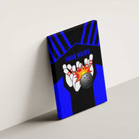 Custom Blue and Black Bowling Canvas Wall Art with Exploding Strike Design Pin Graphics - Wonder Print Shop