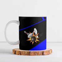 Custom Blue and Black Bowling Ceramic Mug with Exploding Strike Design Pin Graphics - Wonder Print Shop