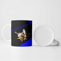 Custom Blue and Black Bowling Ceramic Mug with Exploding Strike Design Pin Graphics - Wonder Print Shop