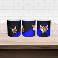 Custom Blue and Black Bowling Ceramic Mug with Exploding Strike Design Pin Graphics - Wonder Print Shop