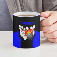 Custom Blue and Black Bowling Ceramic Mug with Exploding Strike Design Pin Graphics - Wonder Print Shop