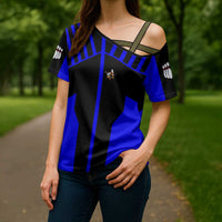 Custom Blue and Black Bowling Cross Shoulder Shirt with Exploding Strike Design Pin Graphics - Wonder Print Shop