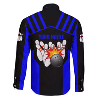 Custom Blue and Black Bowling Family Matching Long Sleeve Bodycon Dress and Hawaiian Shirt with Exploding Strike Design Pin Graphics - Wonder Print Shop