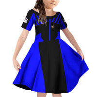 Custom Blue and Black Bowling Family Matching Off Shoulder Short Dress and Hawaiian Shirt with Exploding Strike Design Pin Graphics - Wonder Print Shop