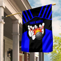 Custom Blue and Black Bowling Garden Flag with Exploding Strike Design Pin Graphics - Wonder Print Shop