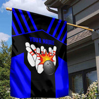 Custom Blue and Black Bowling Garden Flag with Exploding Strike Design Pin Graphics - Wonder Print Shop