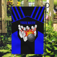 Custom Blue and Black Bowling Garden Flag with Exploding Strike Design Pin Graphics - Wonder Print Shop