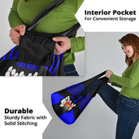 Custom Blue and Black Bowling Grocery Bag with Exploding Strike Design Pin Graphics - Wonder Print Shop
