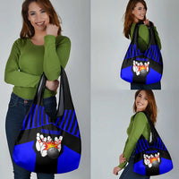 Custom Blue and Black Bowling Grocery Bag with Exploding Strike Design Pin Graphics - Wonder Print Shop