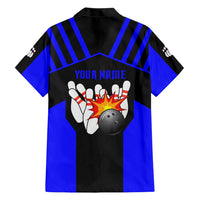 Custom Blue and Black Bowling Hawaiian Shirt with Exploding Strike Design Pin Graphics - Wonder Print Shop