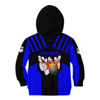 Custom Blue and Black Bowling Kid Hoodie with Exploding Strike Design Pin Graphics - Wonder Print Shop