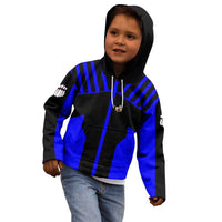 Custom Blue and Black Bowling Kid Hoodie with Exploding Strike Design Pin Graphics - Wonder Print Shop