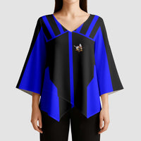 Custom Blue and Black Bowling Kimono Sleeve Blouse with Exploding Strike Design Pin Graphics - Wonder Print Shop