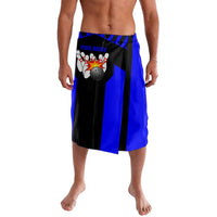 Custom Blue and Black Bowling Lavalava with Exploding Strike Design Pin Graphics - Wonder Print Shop
