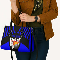 Custom Blue and Black Bowling Leather Bag with Exploding Strike Design Pin Graphics - Wonder Print Shop