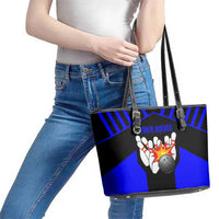 Custom Blue and Black Bowling Leather Tote Bag with Exploding Strike Design Pin Graphics - Wonder Print Shop