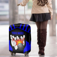 Custom Blue and Black Bowling Luggage Cover with Exploding Strike Design Pin Graphics - Wonder Print Shop