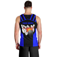 Custom Blue and Black Bowling Men Tank Top with Exploding Strike Design Pin Graphics - Wonder Print Shop