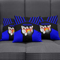 Custom Blue and Black Bowling Pillow Cover with Exploding Strike Design Pin Graphics - Wonder Print Shop