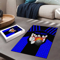 Custom Blue and Black Bowling Puzzle with Exploding Strike Design Pin Graphics - Wonder Print Shop