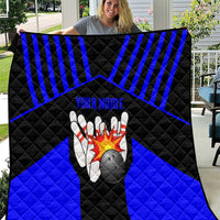 Custom Blue and Black Bowling Quilt with Exploding Strike Design Pin Graphics - Wonder Print Shop