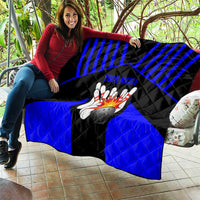 Custom Blue and Black Bowling Quilt with Exploding Strike Design Pin Graphics - Wonder Print Shop